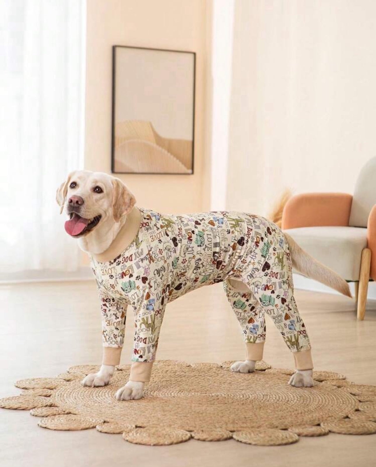 Beige-Festive Print Dog Jumpsuit