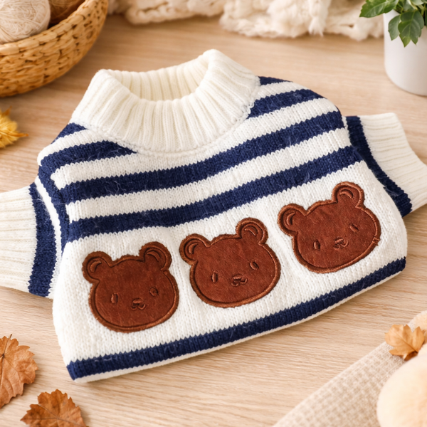 Navy Blue Bear Wool Sweater